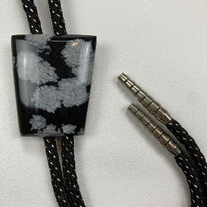 Minimalist Snowflake Obsidian Stone Bolo Tie